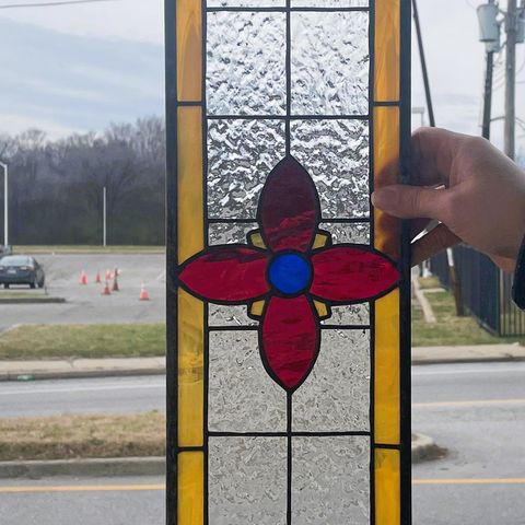 stained glass in bathroom