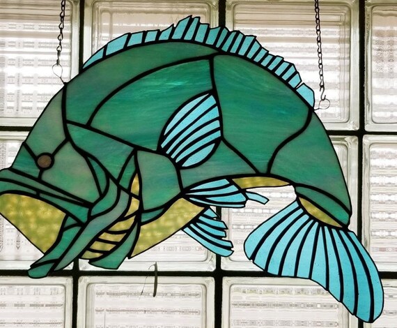 20x14 WALLEYE Fish Stained Art Glass Suncatcher 